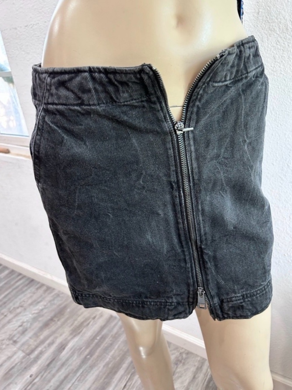 ZADIG & VOLTAIRE Washed Black Front-Zip Mini Skirt
